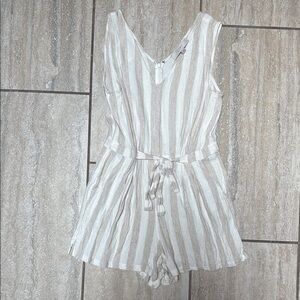 LOFT Striped Cream and Tan Romper